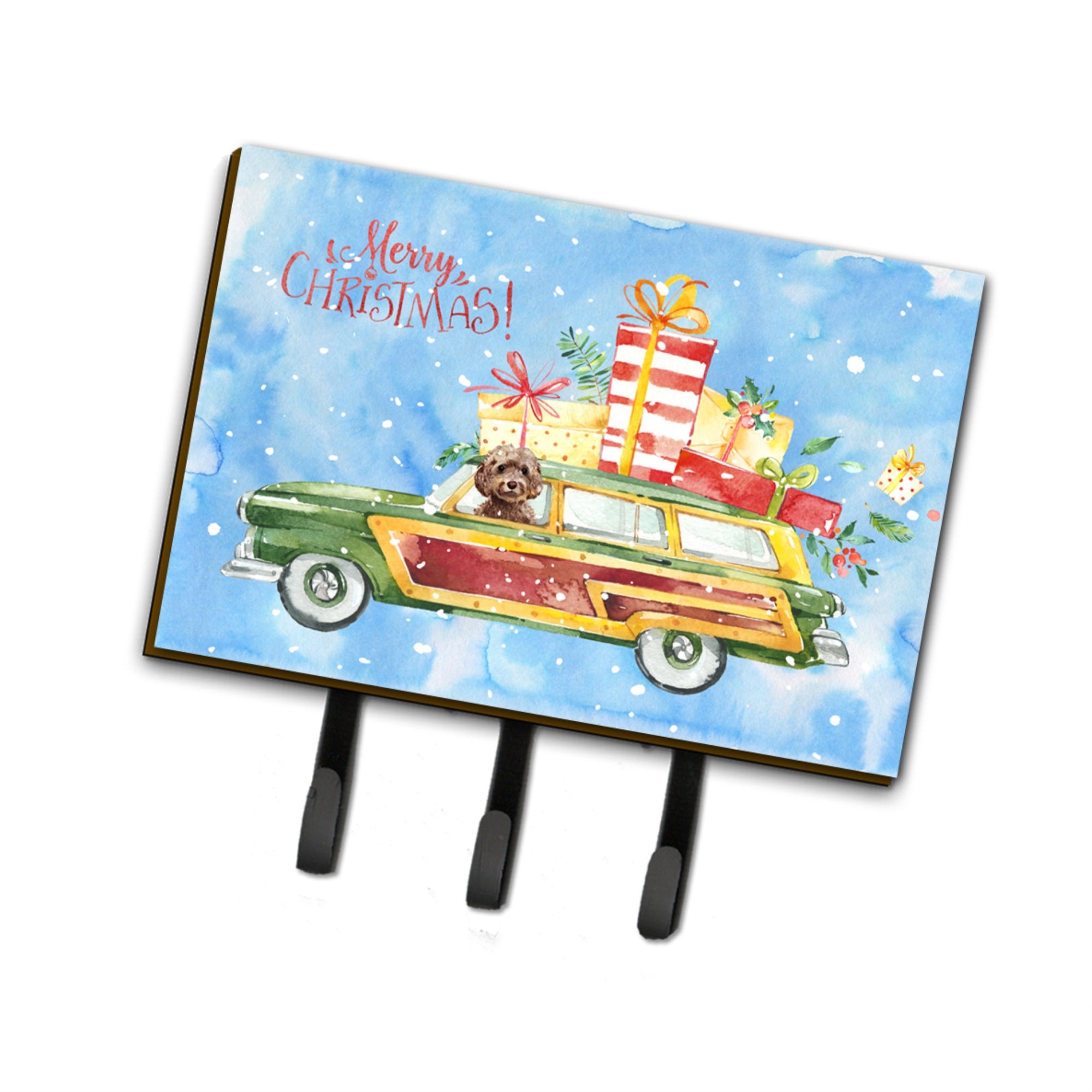 Caroline'S Treasures Merry Christmas Brown Cockapoo Leash Or Key Holder Hooks, Multicolor